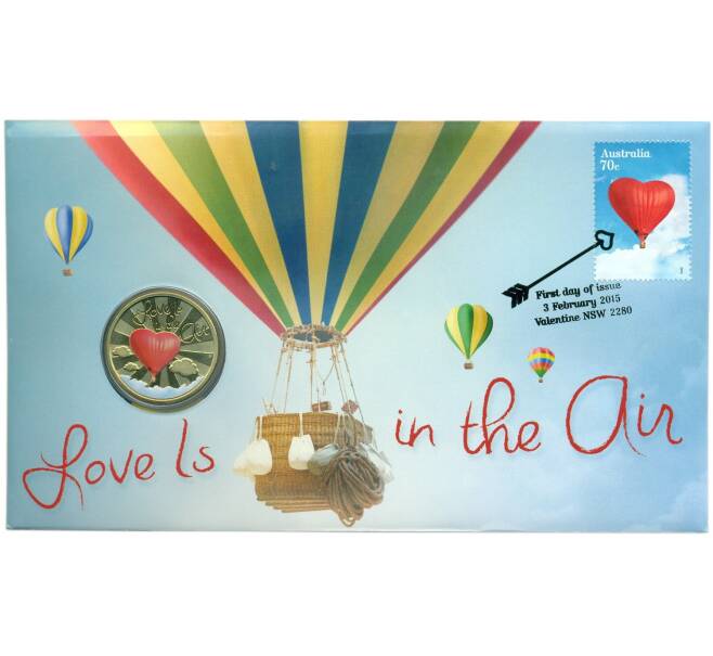 Монета 1 доллар 2015 года Тувалу «Любовь витает в воздухе» (в конверте с маркой) (Артикул: M2-91428)