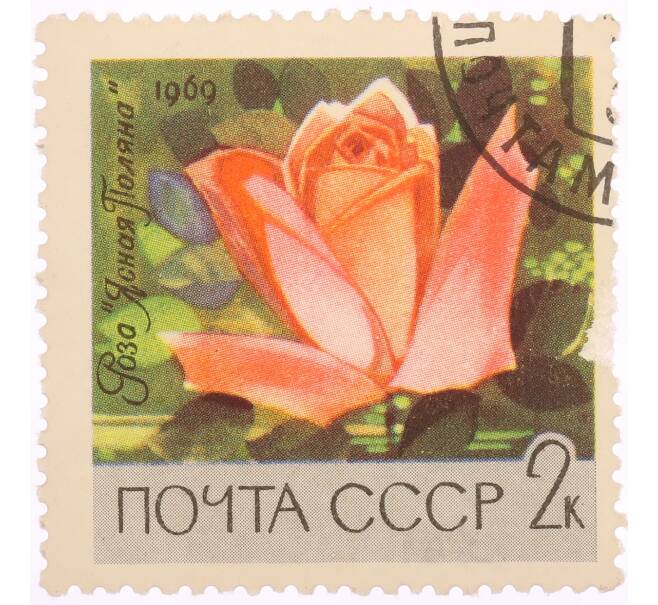 Почтовая марка 2 копейки 1969 года «Московский ботанический сад — Роза (Clear Glade)» (Артикул: K8-0445) — Фото №1