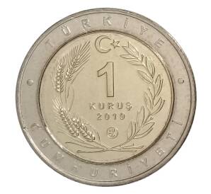 1 куруш 2019 года Турция — Лесной жаворонок (кольцо — Cu-Ni, центр — латунь) — Фото №2