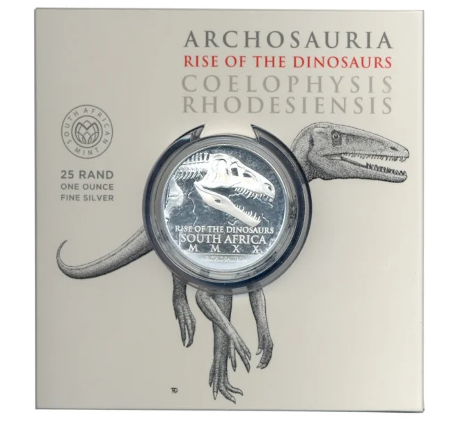 Монета 25 рэндов 2020 года ЮАР «Эпоха динозавров — Целофиз» (в подарочном буклете) (Артикул M2-33614)