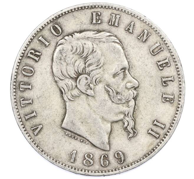 Монета 5 лир 1869 года M Италия (Артикул: M2-91507) — Фото №1