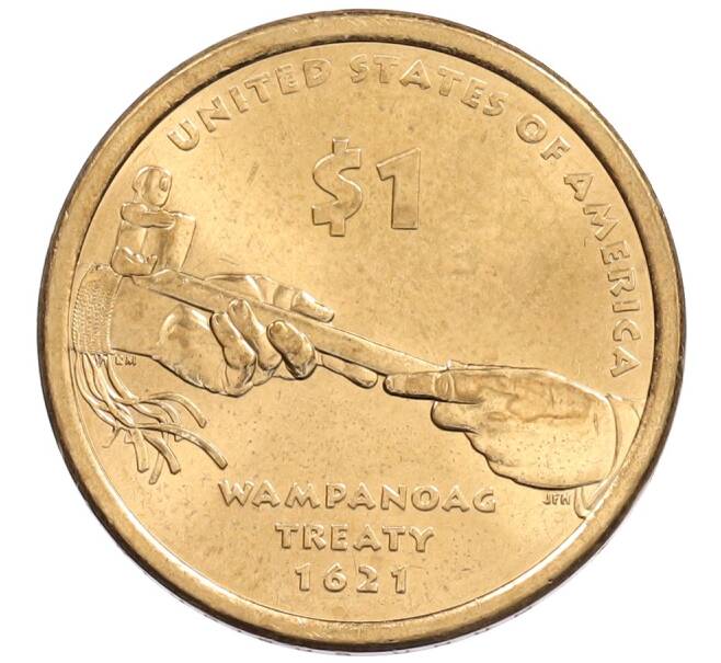 Монета 1 доллар 2011 года (D) США «Коренные американцы (Сакагавея) — Договор с индейцами племени Вампаноаги (Трубка мира)» (Артикул: T11-31072) — Фото №1