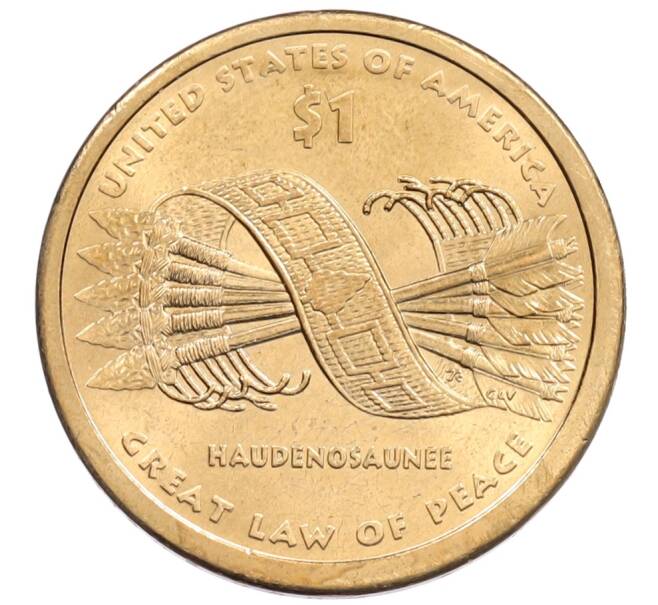 Монета 1 доллар 2010 года (Р) США «Коренные американцы (Сакагавея) — Великий закон о мире (Стрелы)» (Артикул: T11-31075) — Фото №1