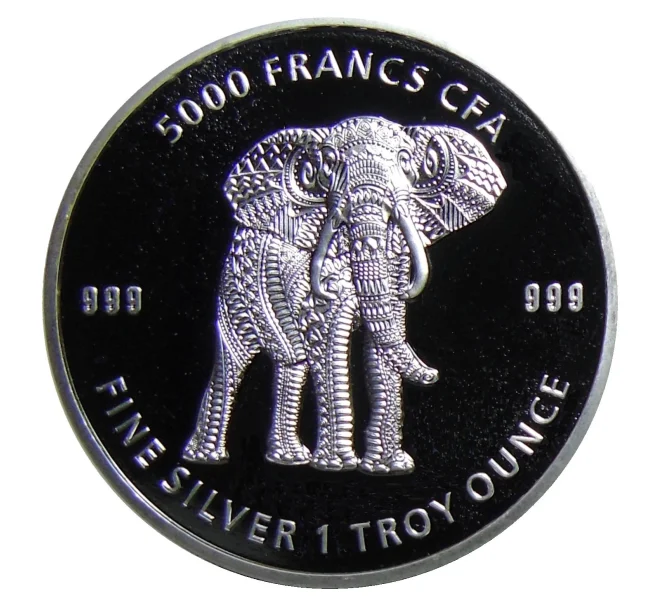 Монета 5000 франков 2019 года Чад — Мандала (Слон республики Чад) (Артикул M2-33650)