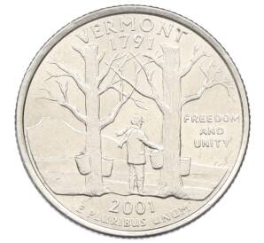 1/4 доллара (25 центов) 2001 года D США «Штаты и территории — Вермонт» — Фото №1