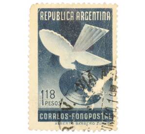 Почтовая марка 1.18 песо 1939 года Аргентина «Фонопост (экспериментальная звуковая почта) — Голубь мира»