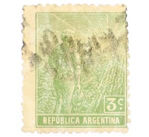 Почтовая марка 3 сентаво 1911 года Аргентина «Сельскохозяйственный рабочий и восход»