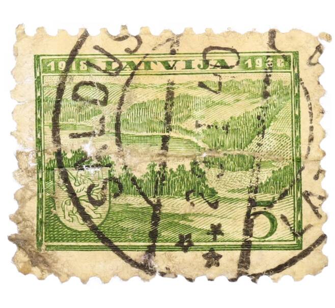 Почтовая марка 5 сантимов 1938 года Латвия «20 лет Независимости — Латгальский пейзаж» (Артикул: P2-0949) — Фото №1