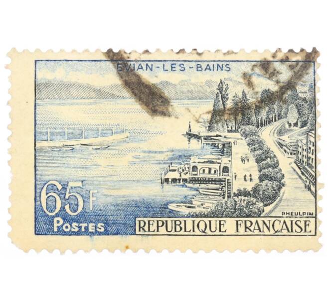 Почтовая марка 65 франков 1957 года Франция «Туризм — Эвиан-ле-Бен» (Артикул: P2-0967) — Фото №1