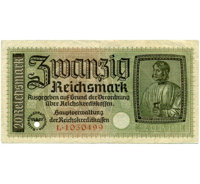 Банкнота 20 рейхсмарок 1940 года Германия (Для оккупированных территорий) (Артикул: K12-74689) — Фото №1