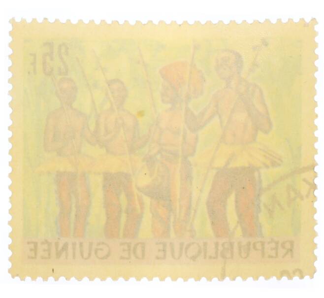 Почтовая марка 25 франков 1966 года Гвинея «Танцы Гвинеи — Музыка» (Артикул: K12-74791) — Фото №2