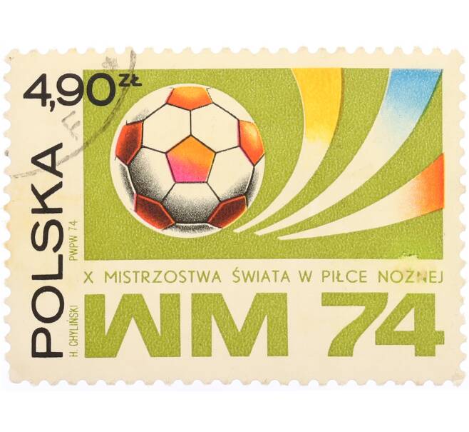 Почтовая марка 4 90 злотых 1974 года Польша «Чемпионат мира по футболу ФРГ» (Артикул: K10-10484) — Фото №1