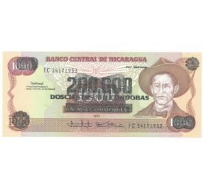 200000 кордоба 1990 года Никарагуа (надпечатка на банкноте 1000 кордоба 1985) — Фото №1