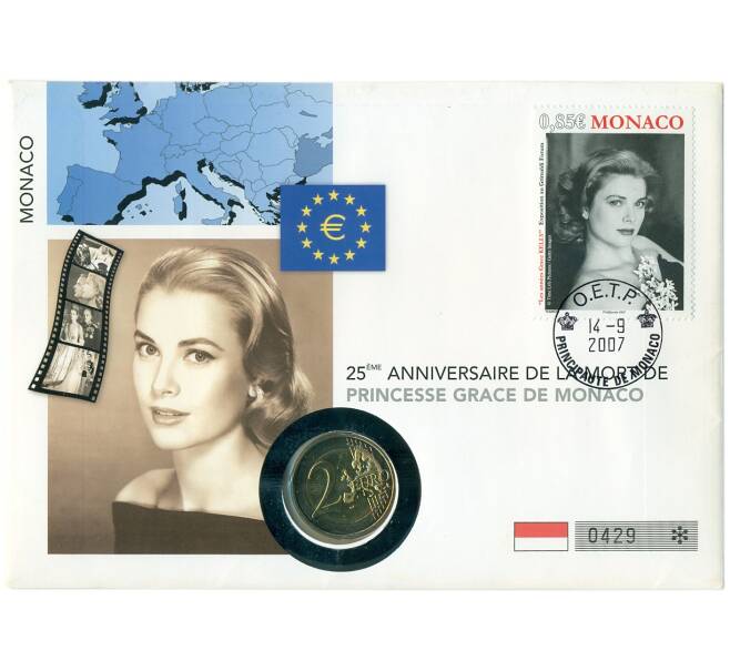 Монета 2 евро 2007 года Монако «25 лет со дня смерти Принцессы Монако Грейс Келли» (Артикул: K3-0327)