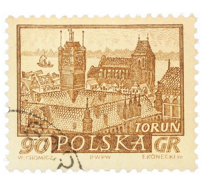 Почтовая марка 90 грошей 1960 года Польша «Исторические города — Торунь» (Артикул: P2-1078) — Фото №1