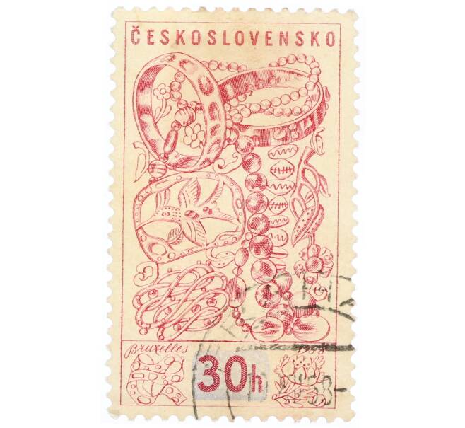Почтовая марка 30 геллеров 1958 года Чехословакия «Международная выставка в Брюсселе — Ювелирные украшения» (Артикул: P2-1104) — Фото №1