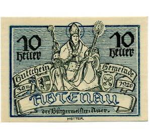 10 геллеров 1920 года Австрия — Коммуна Абтенау (Нотгельд) — Фото №1