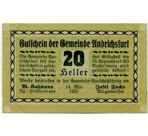 20 геллеров 1920 года Австрия — Андриксфурт (Нотгельд) — Фото №1