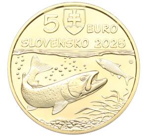 5 евро 2025 года Словакия «Фауна и флора Словакии — Дунайский лосось» — Фото №2