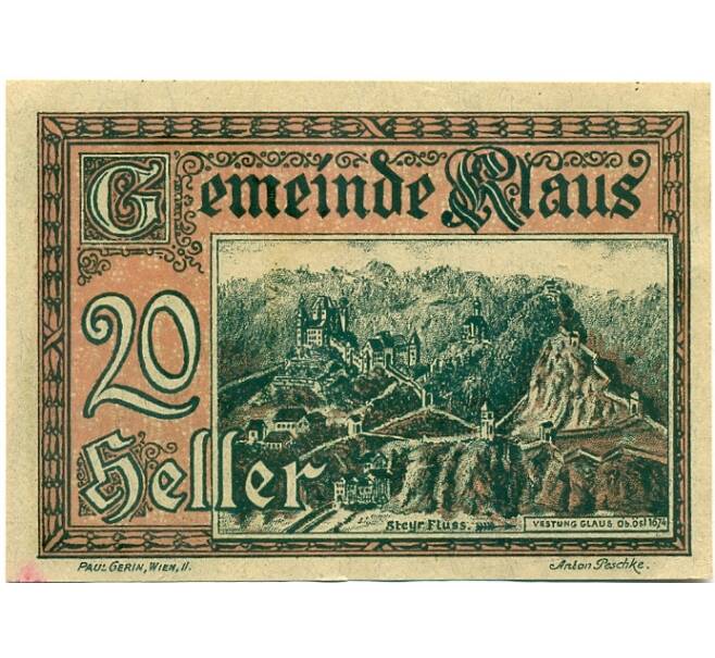 Банкнота 20 геллеров 1920 года Австрия — Коммуна Клаус (Нотгельд) (Артикул: B2-15306) — Фото №1