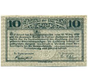 10 геллеров 1920 года Австрия — Коммуна Санкт-Флориан (Нотгельд) — Фото №2