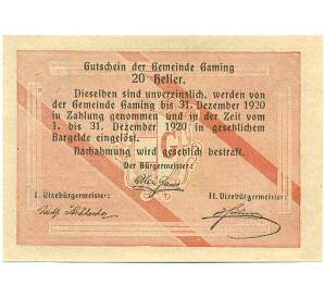 20 геллеров 1920 года Австрия — Гаминг (Нотгельд) — Фото №2