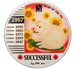 1 доллар 2007 года Ниуэ «Китайский гороскоп — Год свиньи (успех)» — Фото №1