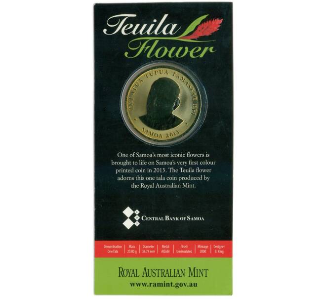 Монета 1 тала 2013 года Самоа «Цветок теуила» (в блистере) (Артикул: K4-1169)