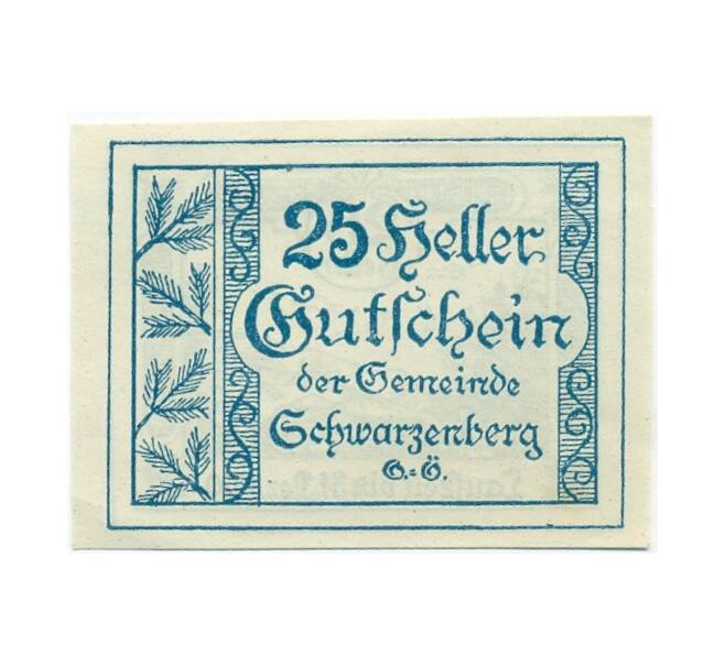Банкнота 25 геллеров 1920 года Австрия — Шварценберг (Нотгельд) (Артикул: B2-15452) — Фото №1