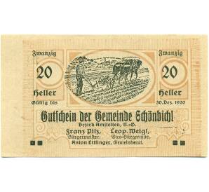 20 геллеров 1920 года Австрия — Цитбальче (Нотгельд) — Фото №1
