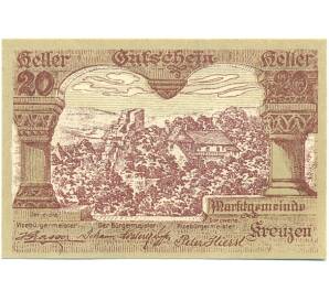 20 геллеров 1920 года Австрия — Коммуна Кройцен (Нотгельд) — Фото №1