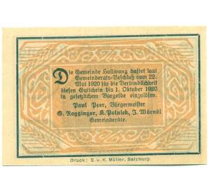 20 геллеров 1920 года Австрия — Хальванг (Нотгельд) — Фото №2