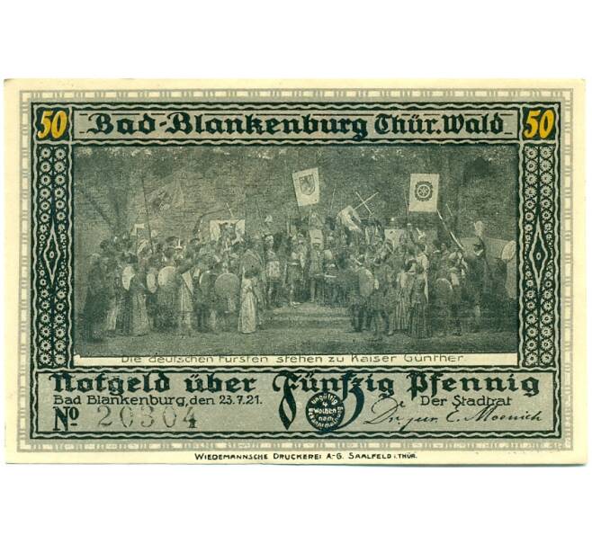 Банкнота 50 пфеннигов 1921 года Германия — Бад-Бланкенбург (Нотгельд) (Артикул: K10-11328) — Фото №2