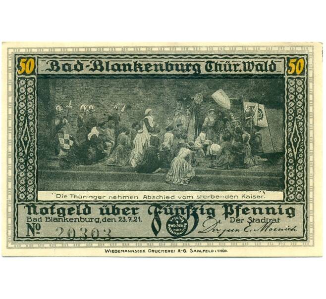 Банкнота 50 пфеннигов 1921 года Германия — Бад-Бланкенбург (Нотгельд) (Артикул: K10-11333) — Фото №2