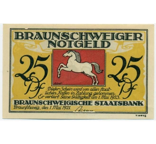 Банкнота 25 пфеннигов 1921 года Германия — Брауншвейг (Нотгельд) (Артикул: K10-11379) — Фото №2