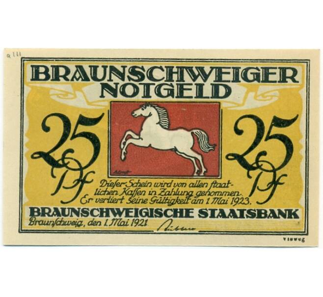 Банкнота 25 пфеннигов 1921 года Германия — Брауншвейг (Нотгельд) (Артикул: K10-11380) — Фото №2