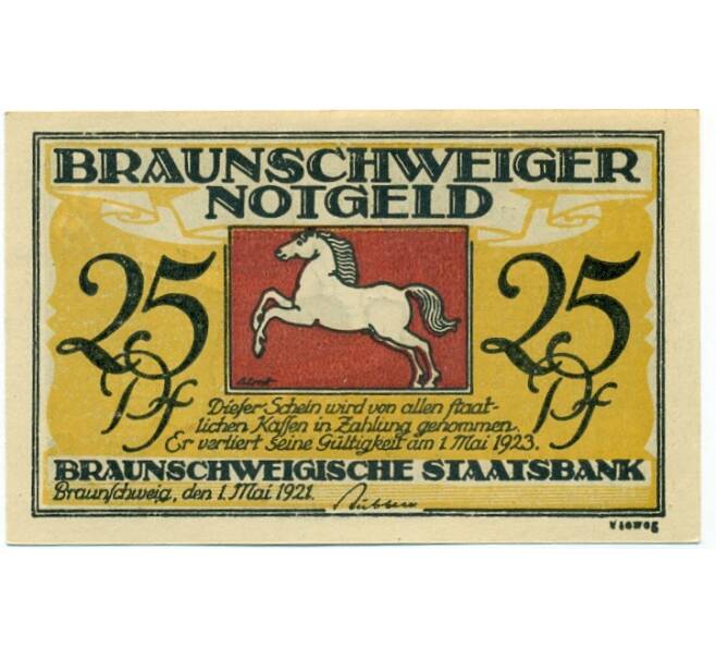 Банкнота 25 пфеннигов 1921 года Германия — Брауншвейг (Нотгельд) (Артикул: K10-11381) — Фото №2