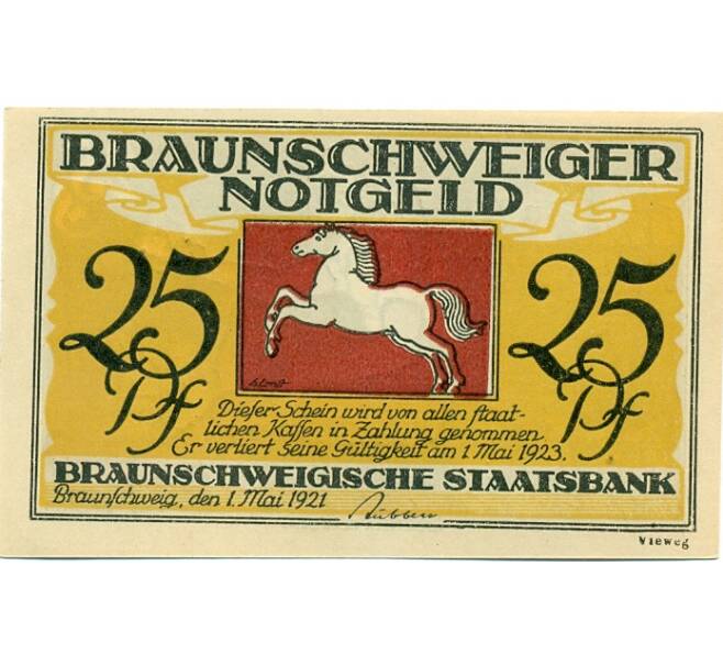 Банкнота 25 пфеннигов 1921 года Германия — Брауншвейг (Нотгельд) (Артикул: K10-11382) — Фото №2