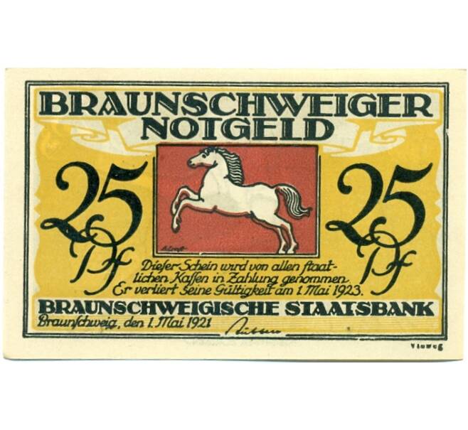 Банкнота 25 пфеннигов 1921 года Германия — Брауншвейг (Нотгельд) (Артикул: K10-11386) — Фото №2