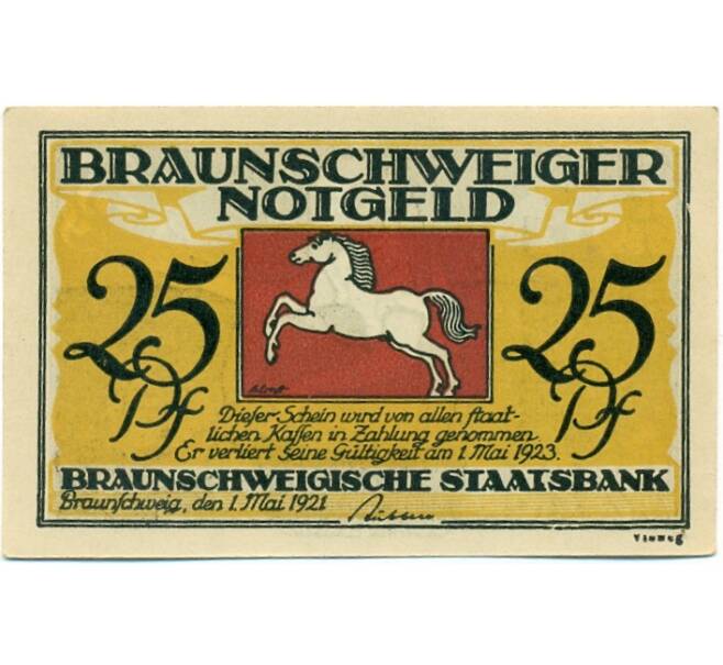 Банкнота 25 пфеннигов 1921 года Германия — Брауншвейг (Нотгельд) (Артикул: K10-11390) — Фото №2