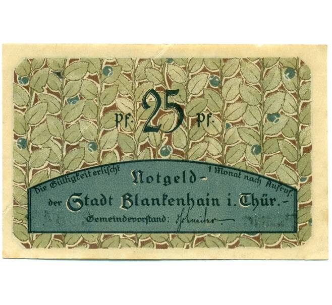 Банкнота 25 пфеннигов 1921 года Германия — Бланкенхайн (Нотгельд) (Артикул: K10-11427) — Фото №2