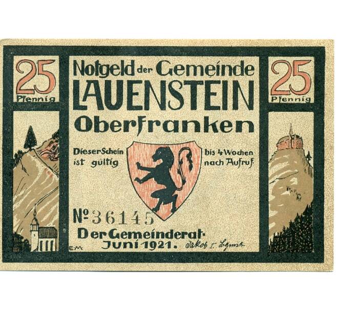 Банкнота 25 пфеннигов 1921 года Германия — Лауэнштайне (Нотгельд) (Артикул: K10-11429) — Фото №1