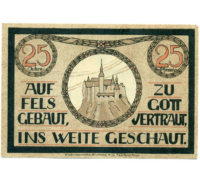 Банкнота 25 пфеннигов 1921 года Германия — Лауэнштайне (Нотгельд) (Артикул: K10-11429) — Фото №2