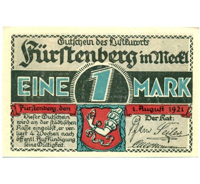Банкнота 1 марка 1921 года Германия — Фюрстенберг (Нотгельд) (Артикул: K10-11464) — Фото №1
