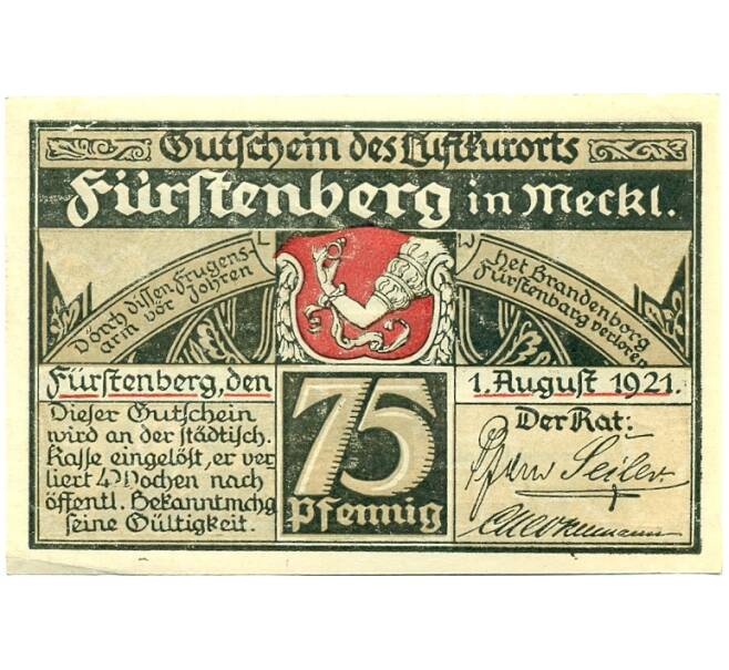 Банкнота 75 пфеннигов 1921 года Германия — Фюрстенберг (Нотгельд) (Артикул: K10-11467) — Фото №1