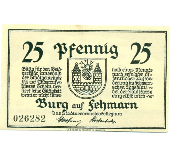 Банкнота 25 пфеннигов 1921 года Германия — Бург-ауф-Фемарн (Нотгельд) (Артикул: K10-11470) — Фото №2