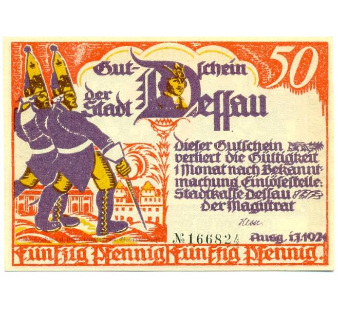 Банкнота 50 пфеннигов 1921 года Германия — Дессау (Нотгельд) (Артикул: K10-11519) — Фото №1
