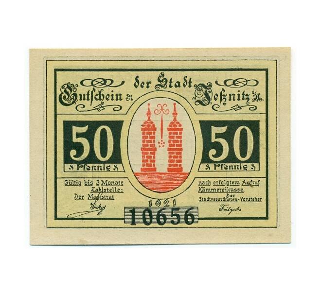 Банкнота 50 пфеннигов 1921 года Германия — Есниц (Нотгельд) (Артикул: K10-11523) — Фото №1