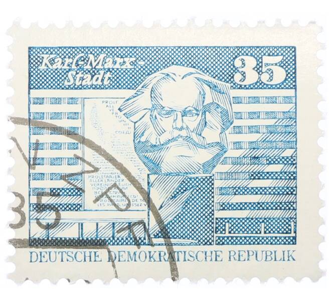 Почтовая марка 35 пфеннигов 1973 года Восточная Германия (ГДР) «Памятник Карлу Марксу» (Артикул: T11-34187) — Фото №1