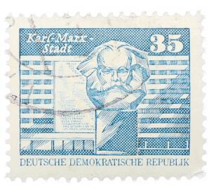 Почтовая марка 35 пфеннигов 1973 года Восточная Германия (ГДР) «Памятник Карлу Марксу» — Фото №1